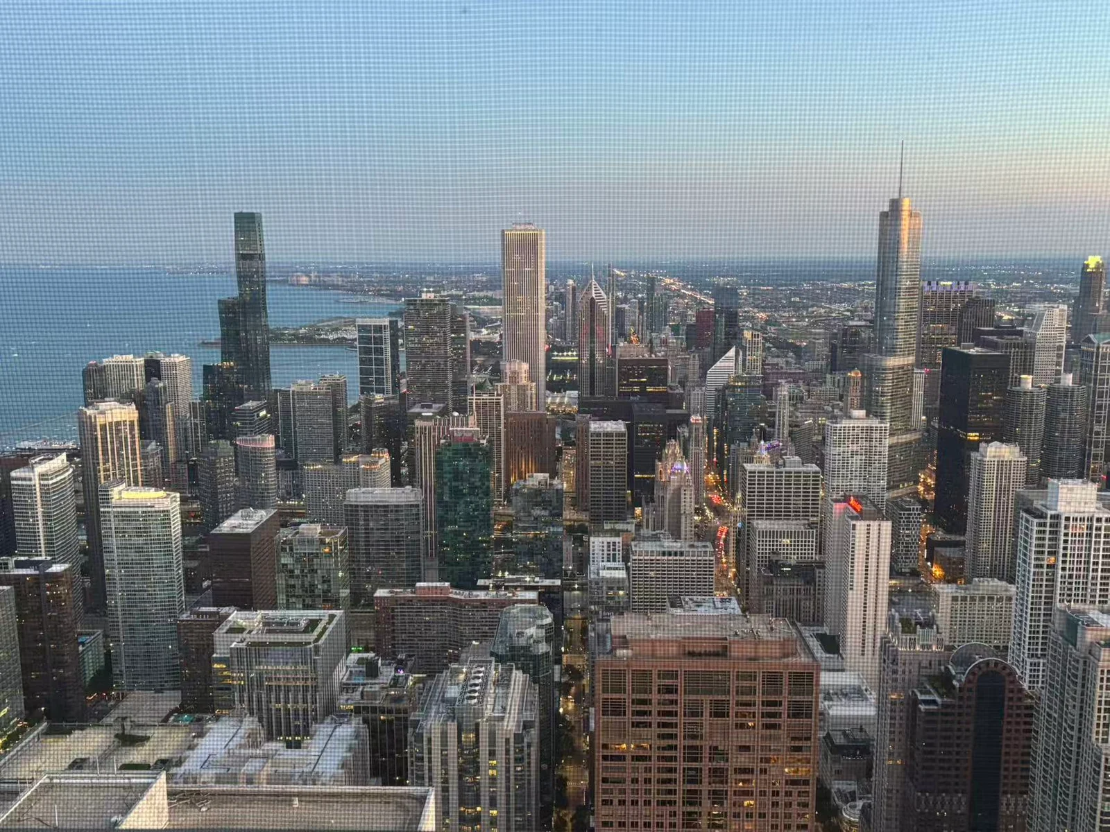 Chicago buildings seen from above in the evening light